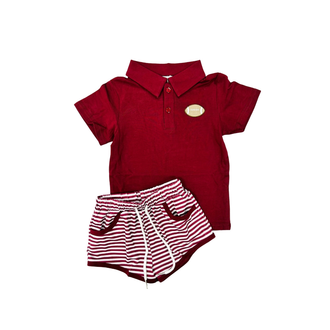 Funfetti Kids Maroon Stripe Embroidered Football Short Set
