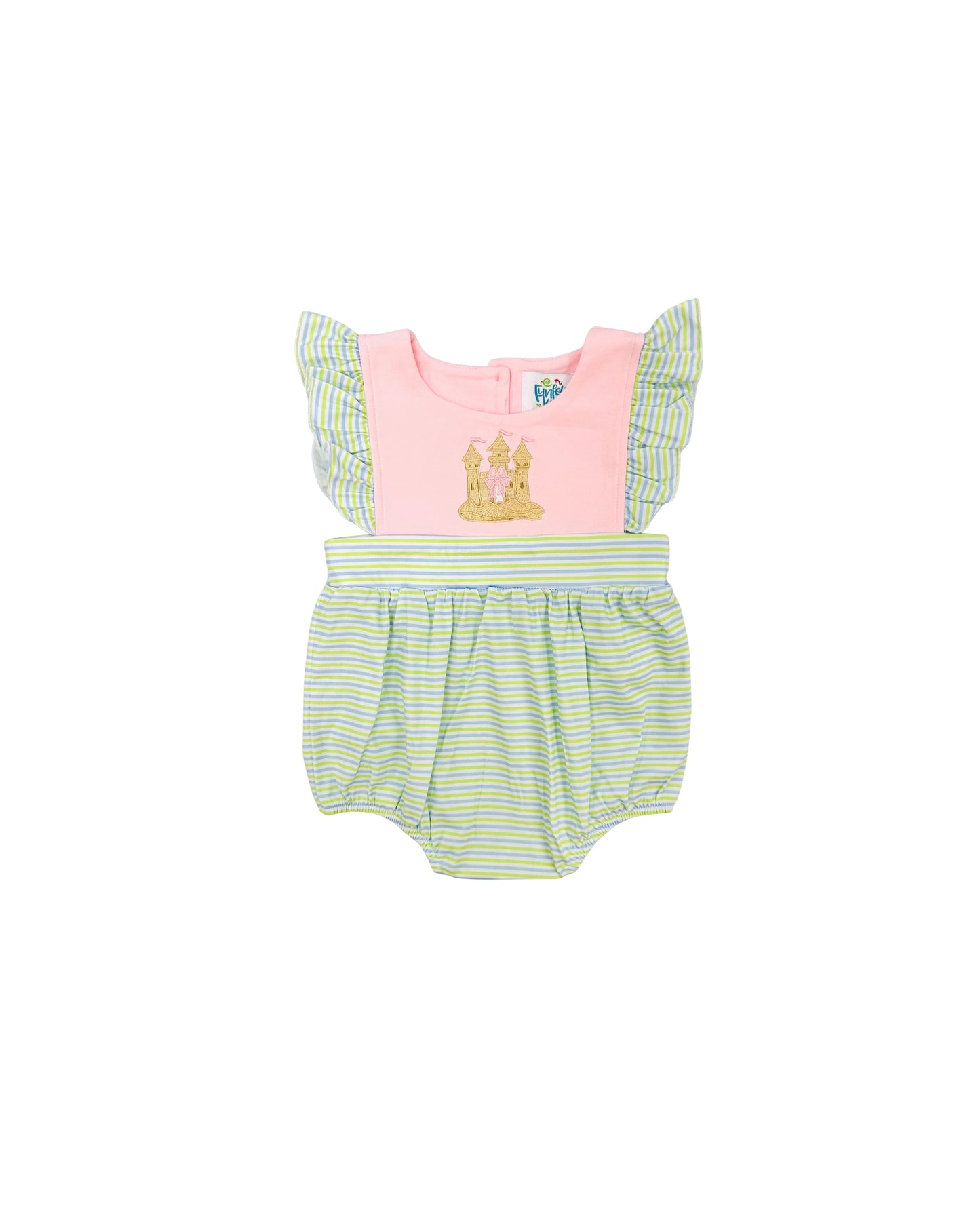 Funfetti Kids Sand Castle Applique/Stripe Ruffle Bubble