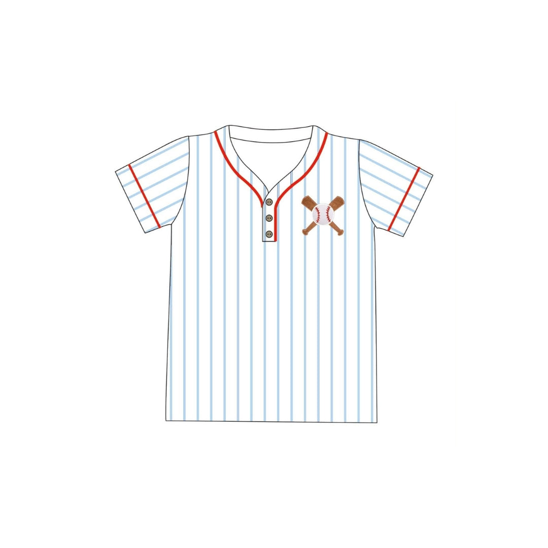 PRE ORDER - Funfetti Kids Blue Stripe Embroidered Baseball Shirt