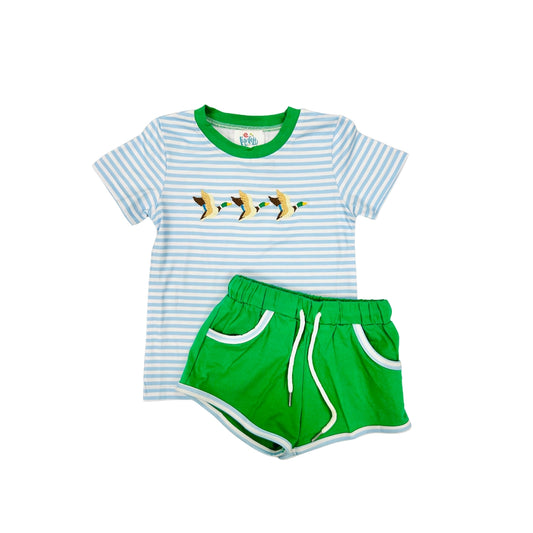 Funfetti Kids Blue Stripe Mallard Short Set