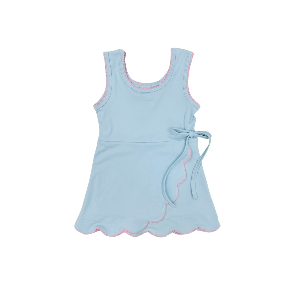 Funfetti Kids Blue Active Dress with Scallop Detail and Pink Trim