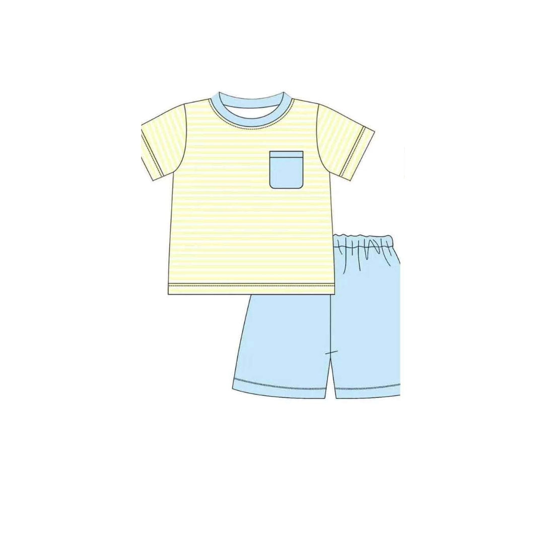 PRE ORDER - Funfetti Kids Yellow/Blue Stripe Knit Short Set