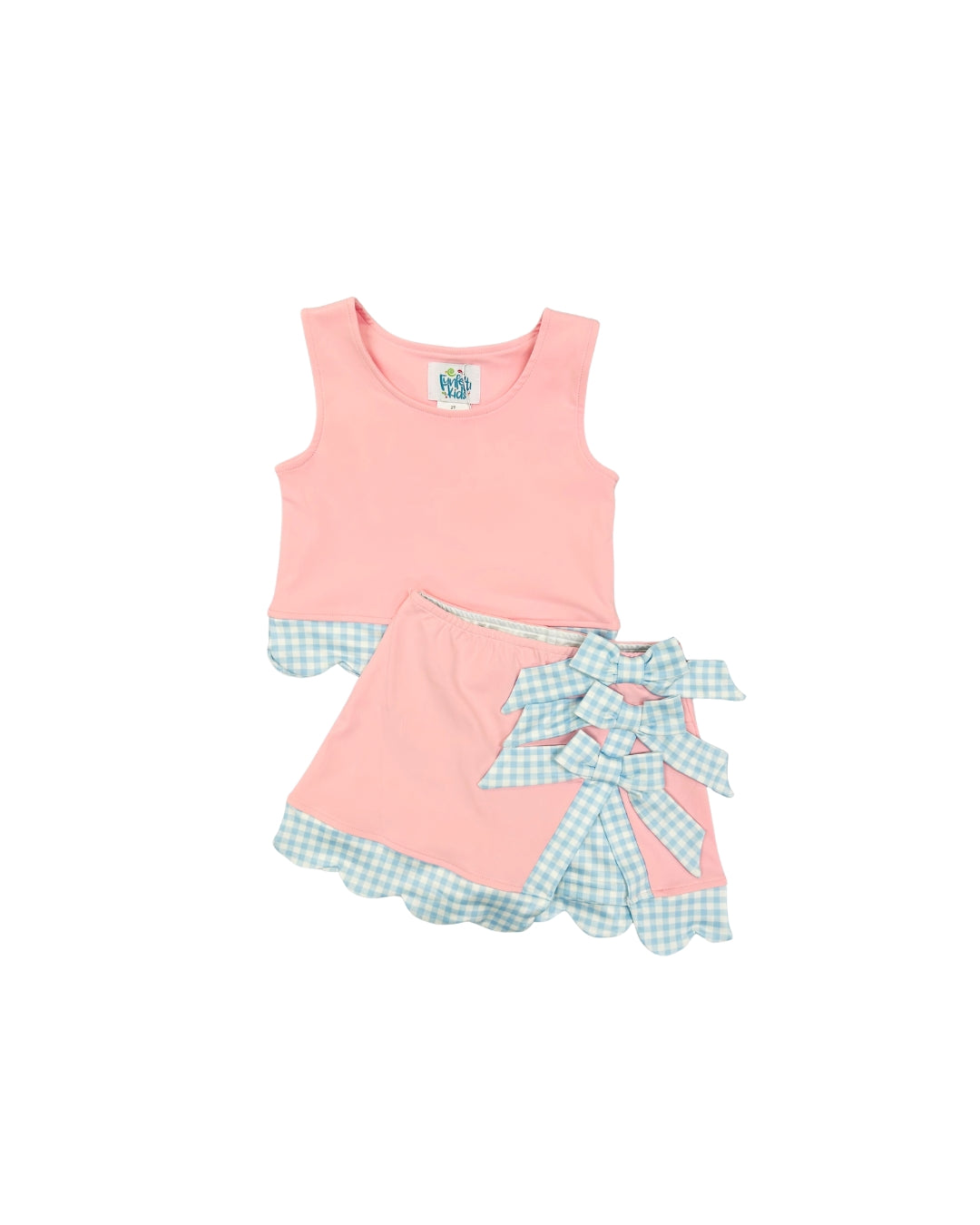Funfetti Kids Pink/Blue Gingham Bow Active Skirt Set