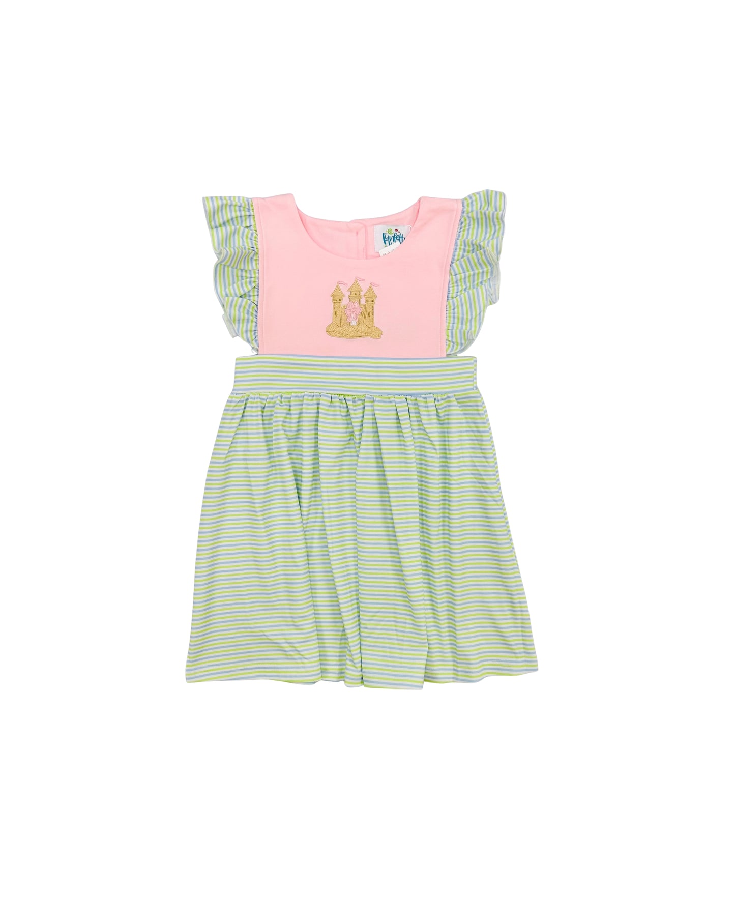 Funfetti Kids Sand Castle Applique/Stripe Ruffle Dress
