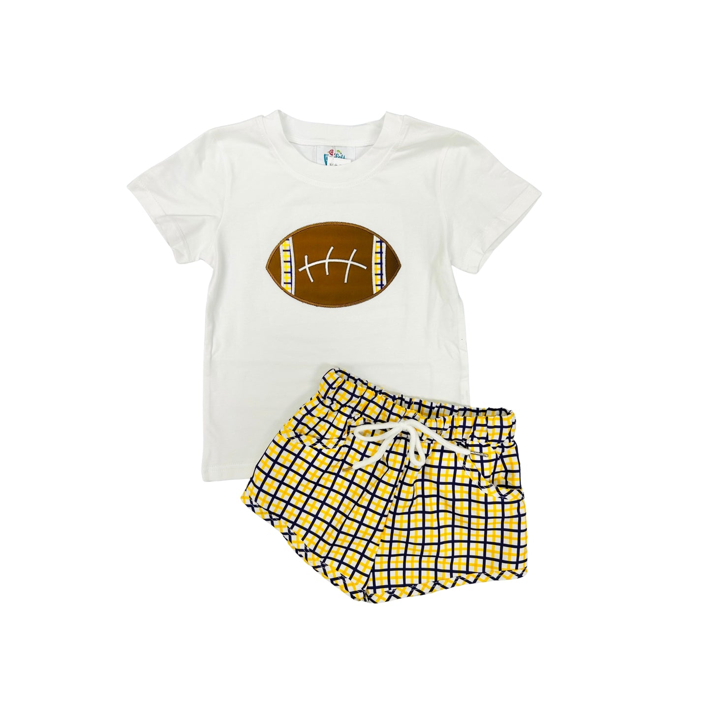 Funfetti Kids Purple/Gold Plaid Football Applique Short Set