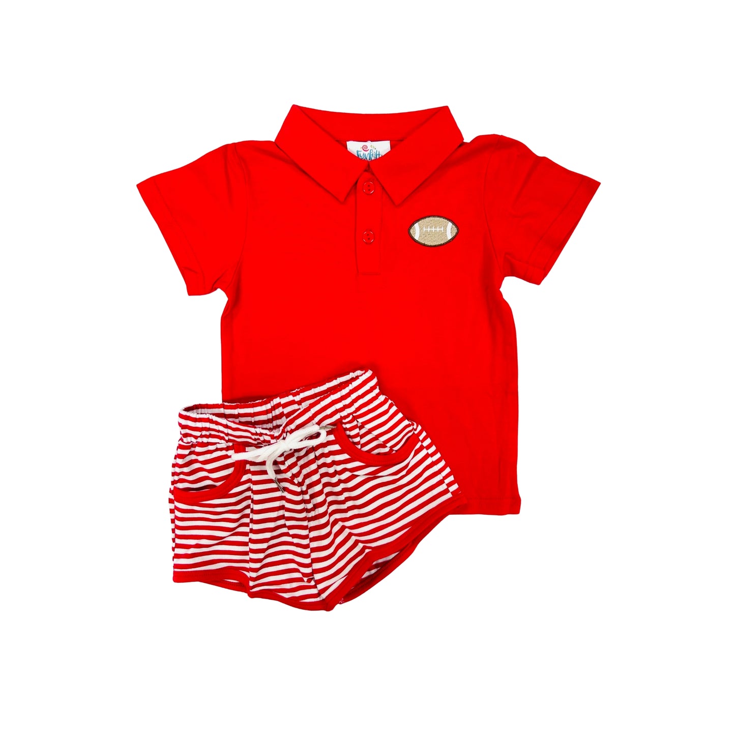 Funfetti Kids Red Embroidered Football Short Set