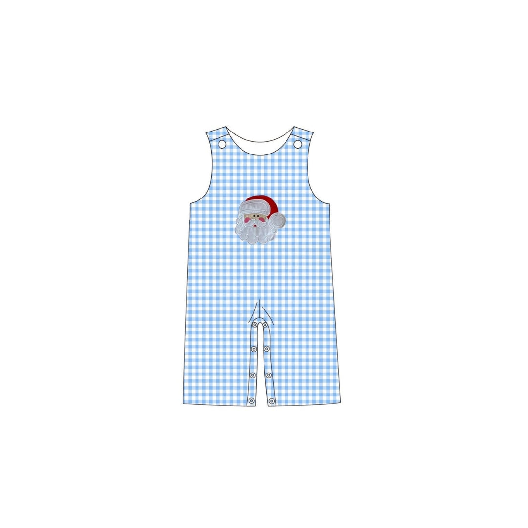 PRE ORDER - Funfetti Kids Blue Gingham Santa Applique Longall