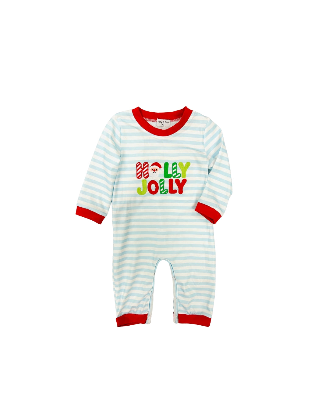 Blue Stripe Holly Jolly Romper