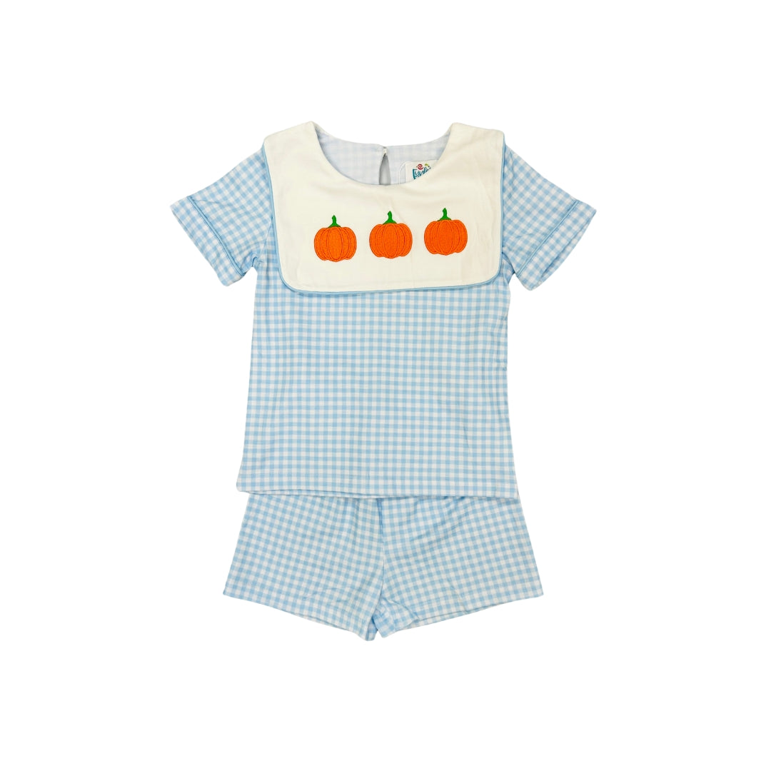 Funfetti Kids Blue Gingham Pumpkin Short Set