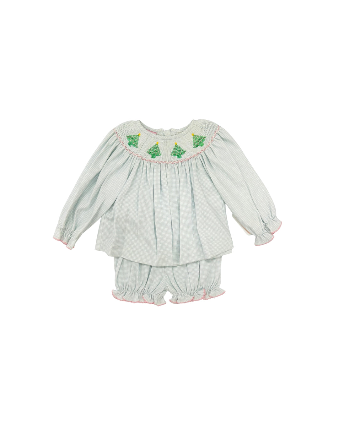 Petit Bebe Pima Hand Smocked Christmas Tree Ruffle Bloomer Set