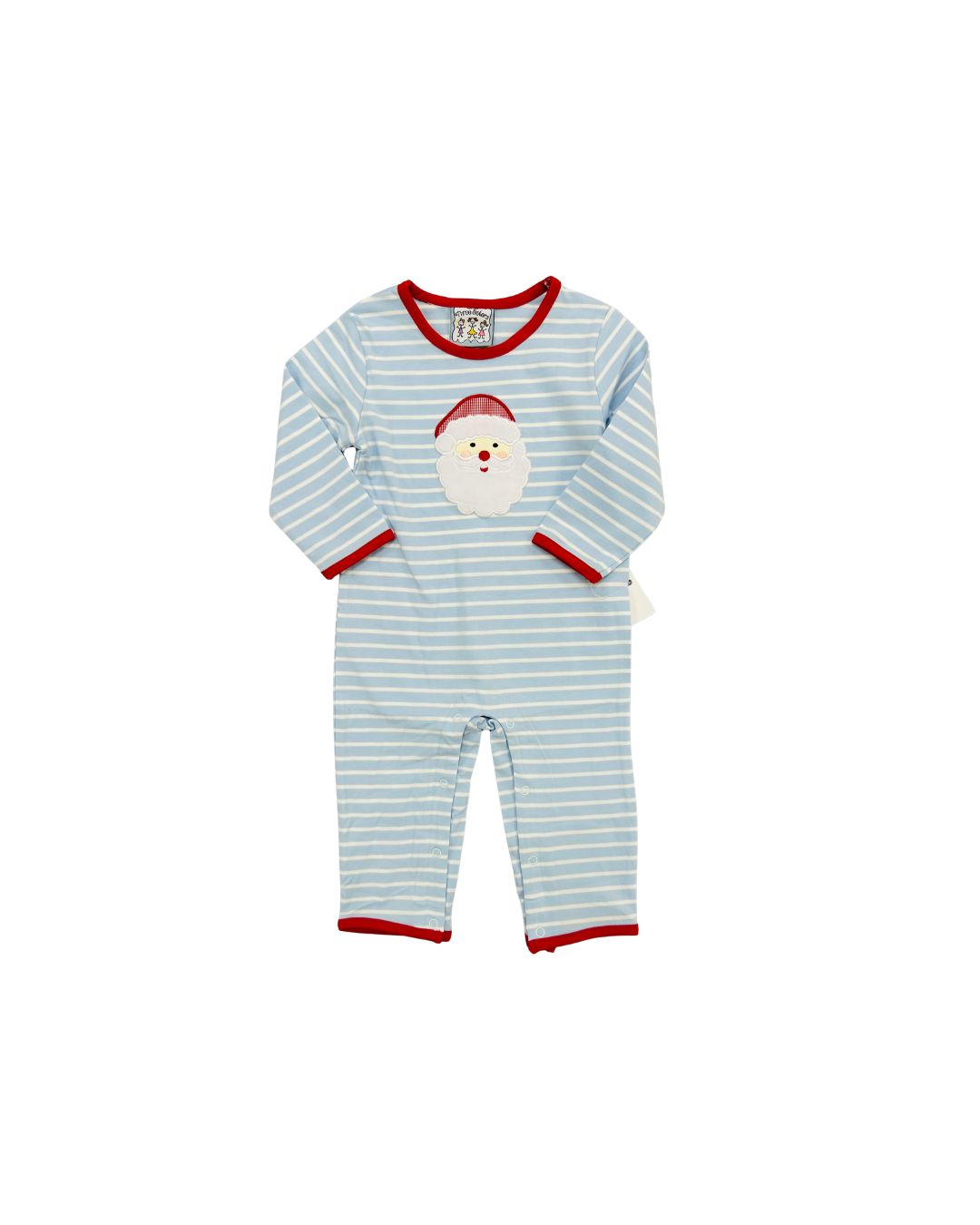 Three Sisters Blue Stripe Santa Applique Romper