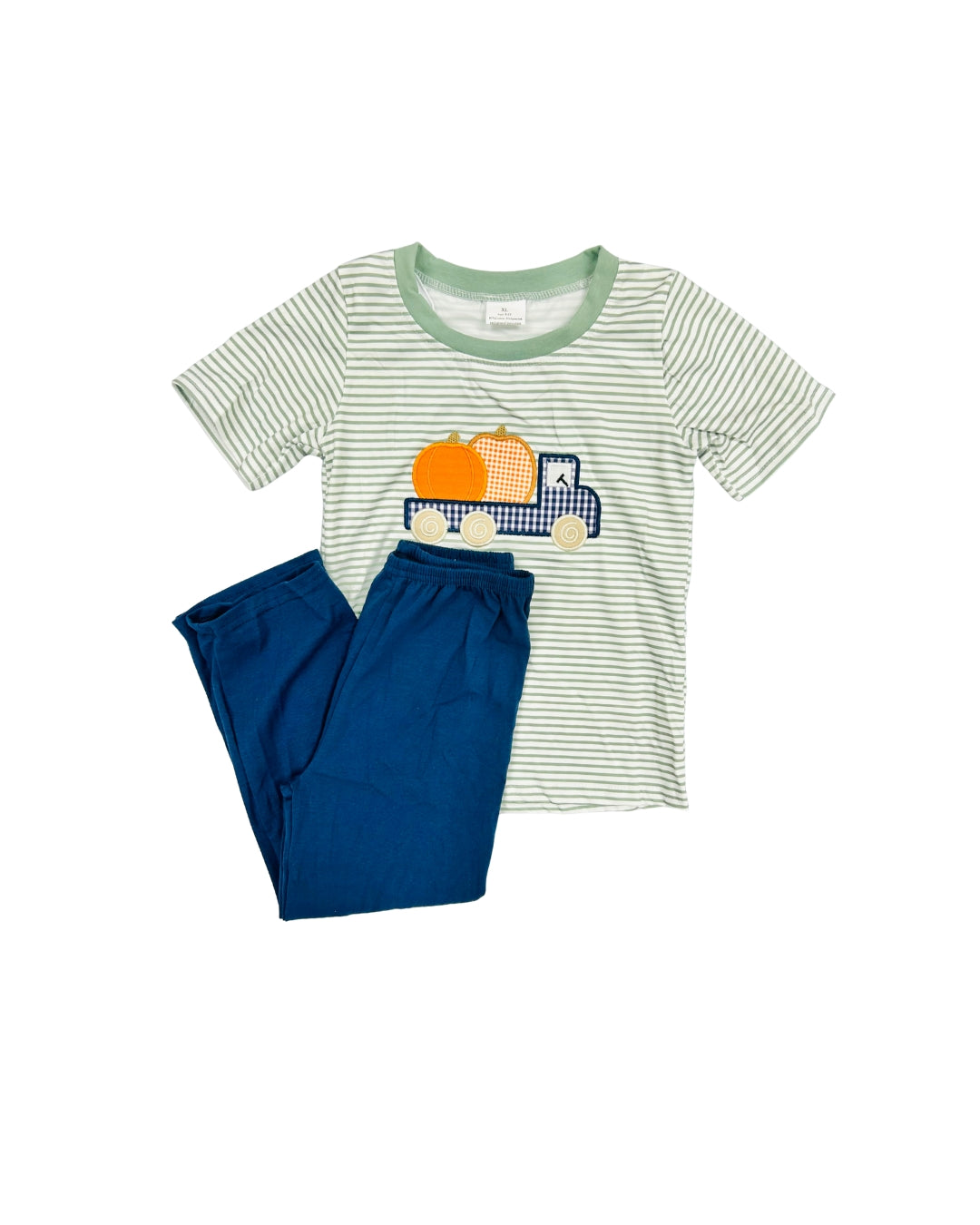 Sage/Navy Pumpkin Truck Pant Set - 5/6