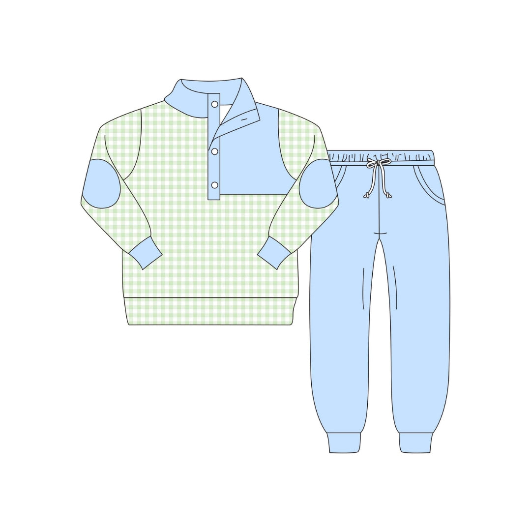 PRE ORDER - Funfetti Kids Green/Blue Gingham Jogger Set