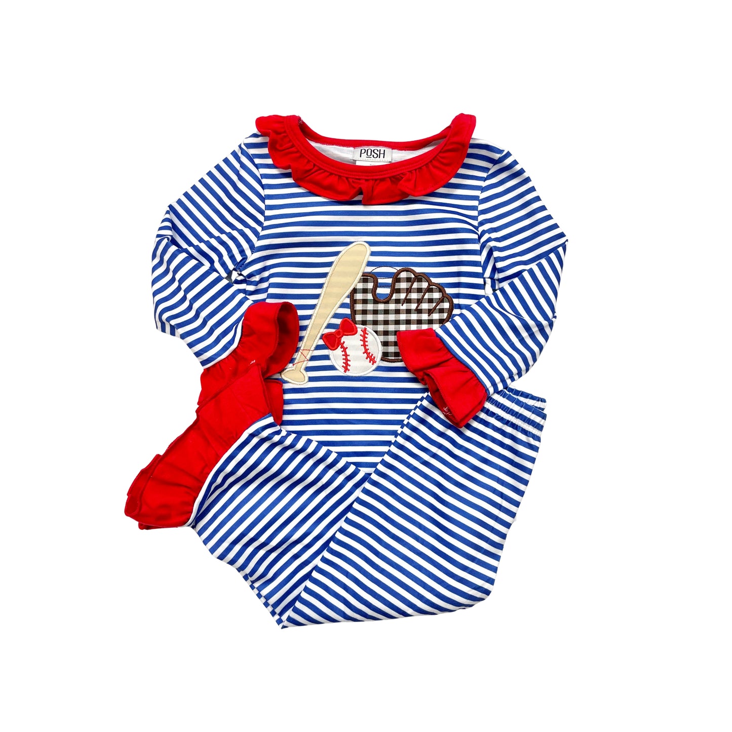 POSH Girl Baseball Applique Ruffle Lounge Set