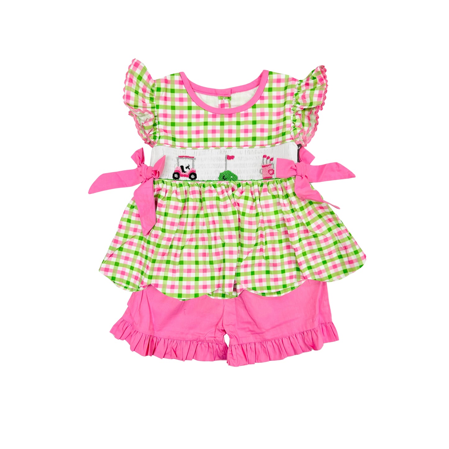 Elizabeth Ann Girl Hand Smocked Ruffle Checkered Golf Short Set