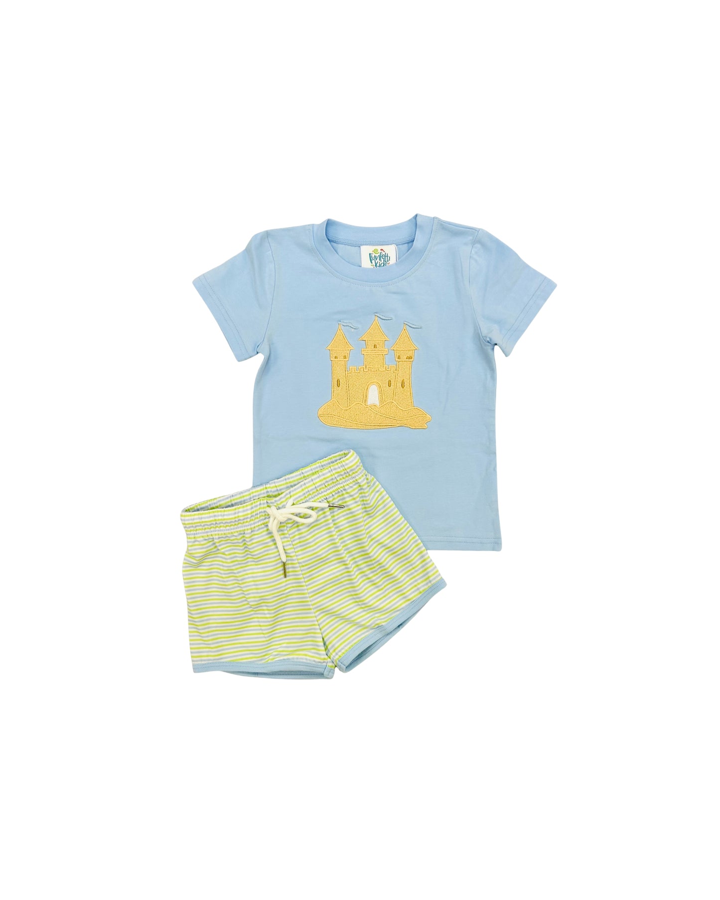 Funfetti Kids Sand Castle Applique/Stripe Short Set