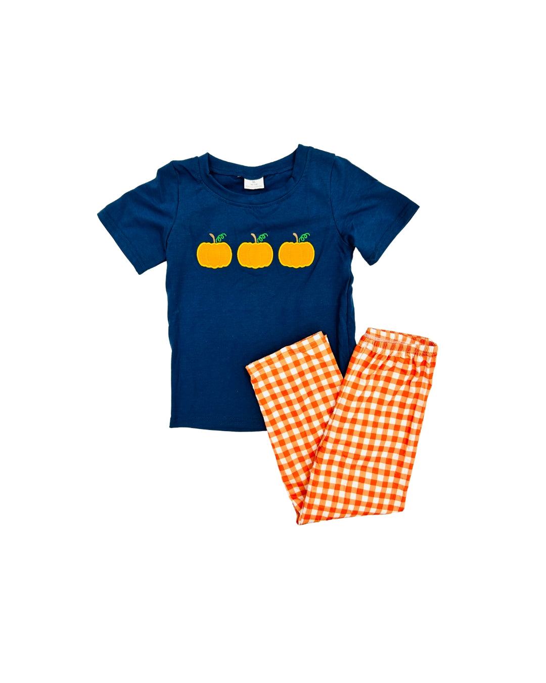 Navy/Orange Pumpkin Gingham Pant Set