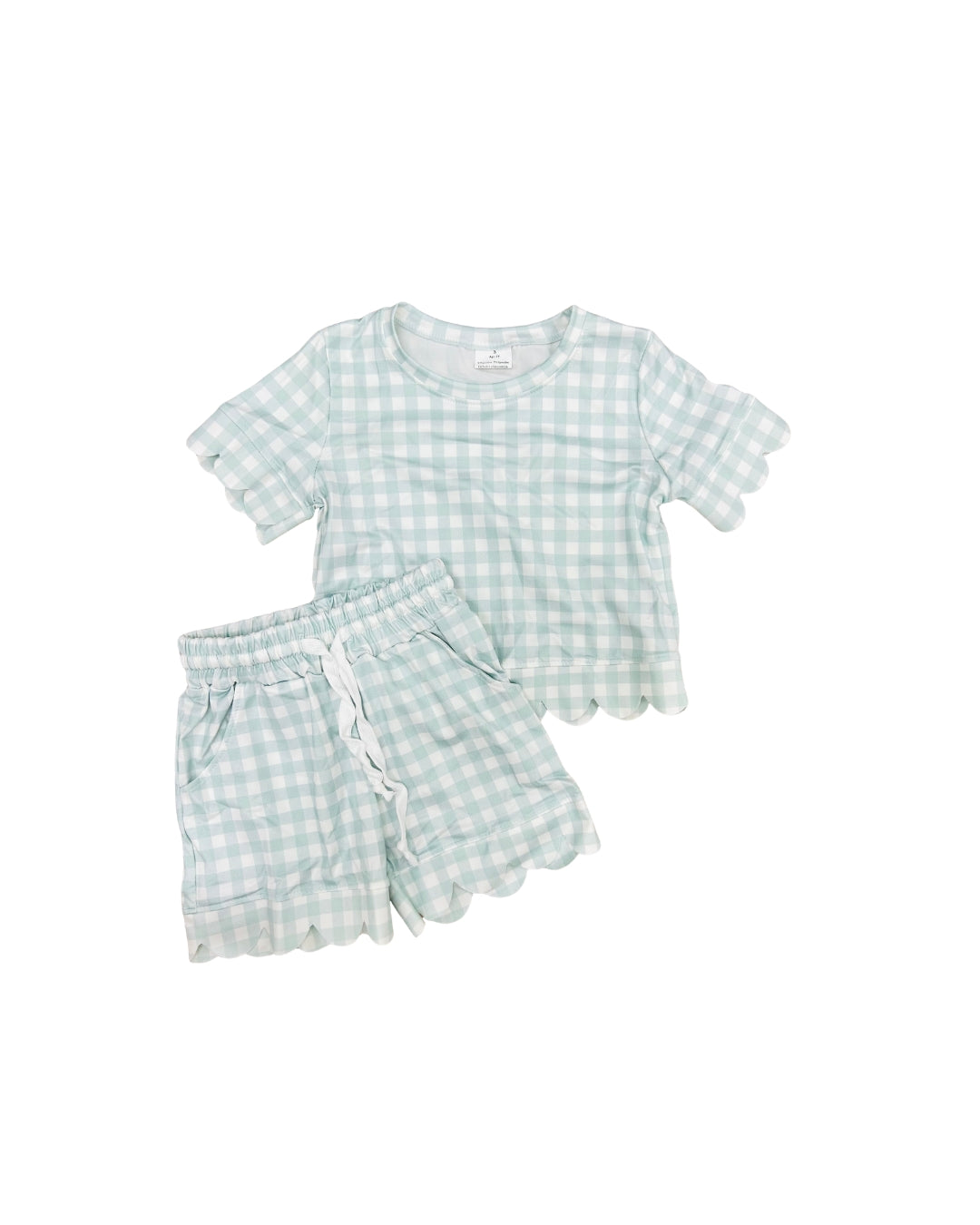 Sage Gingham Scallop Short Set