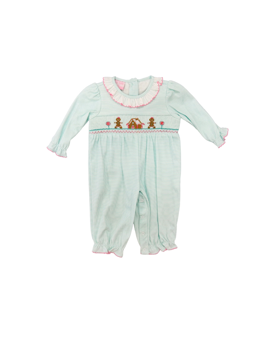 Petit Bebe Pima Hand Smocked Gingerbread Ruffle Romper