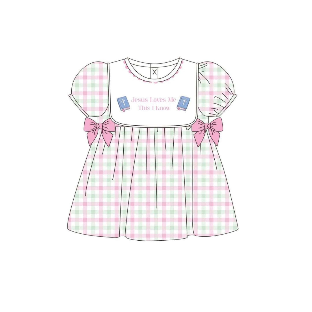 PRE ORDER - Funfetti Kids Jesus Loves Me This I Know Embroidered Plaid Dress