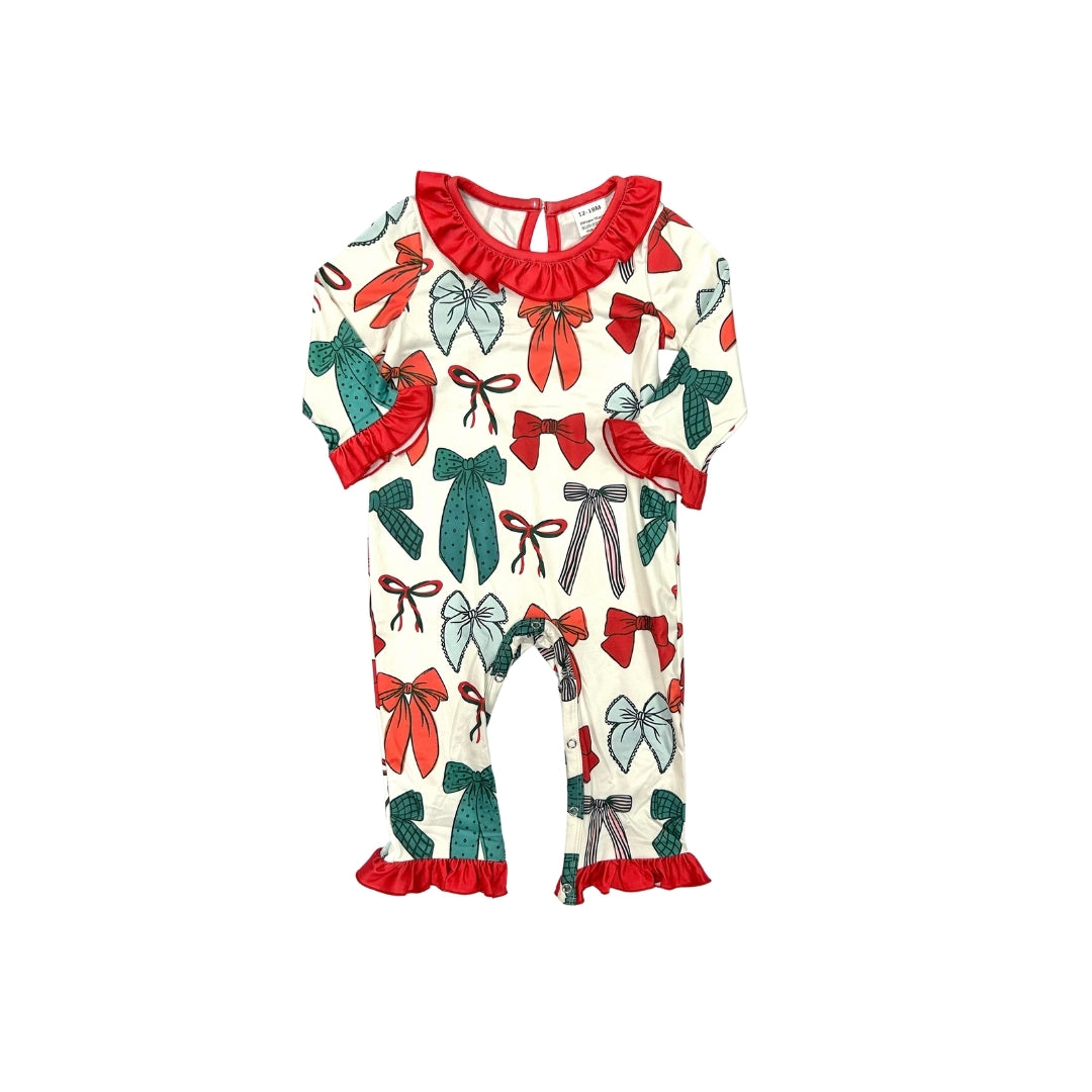 All over Christmas Bows Ruffle Romper