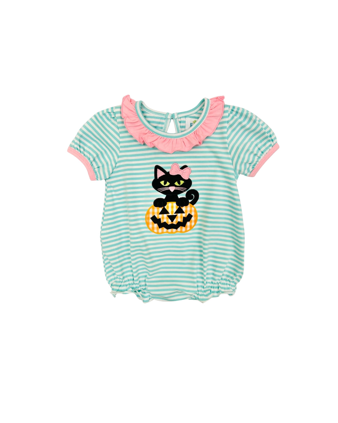 Funfetti Kids Black Cat/Pumpkin Applique Striped Bubble
