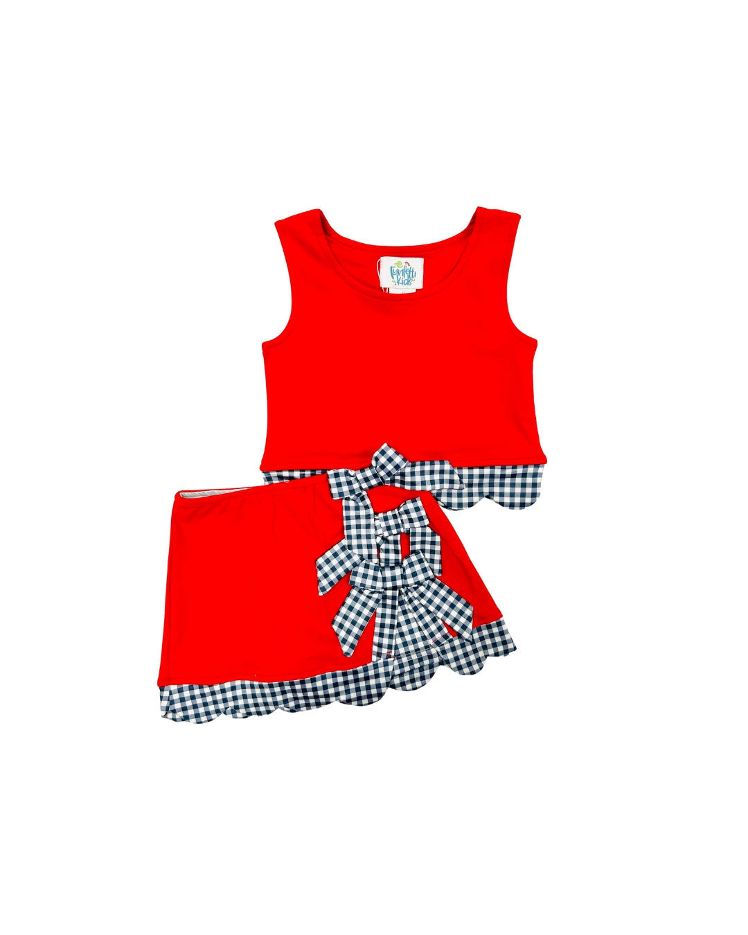 Funfetti Kids Red/Blue Gingham Bow Active Skirt Set