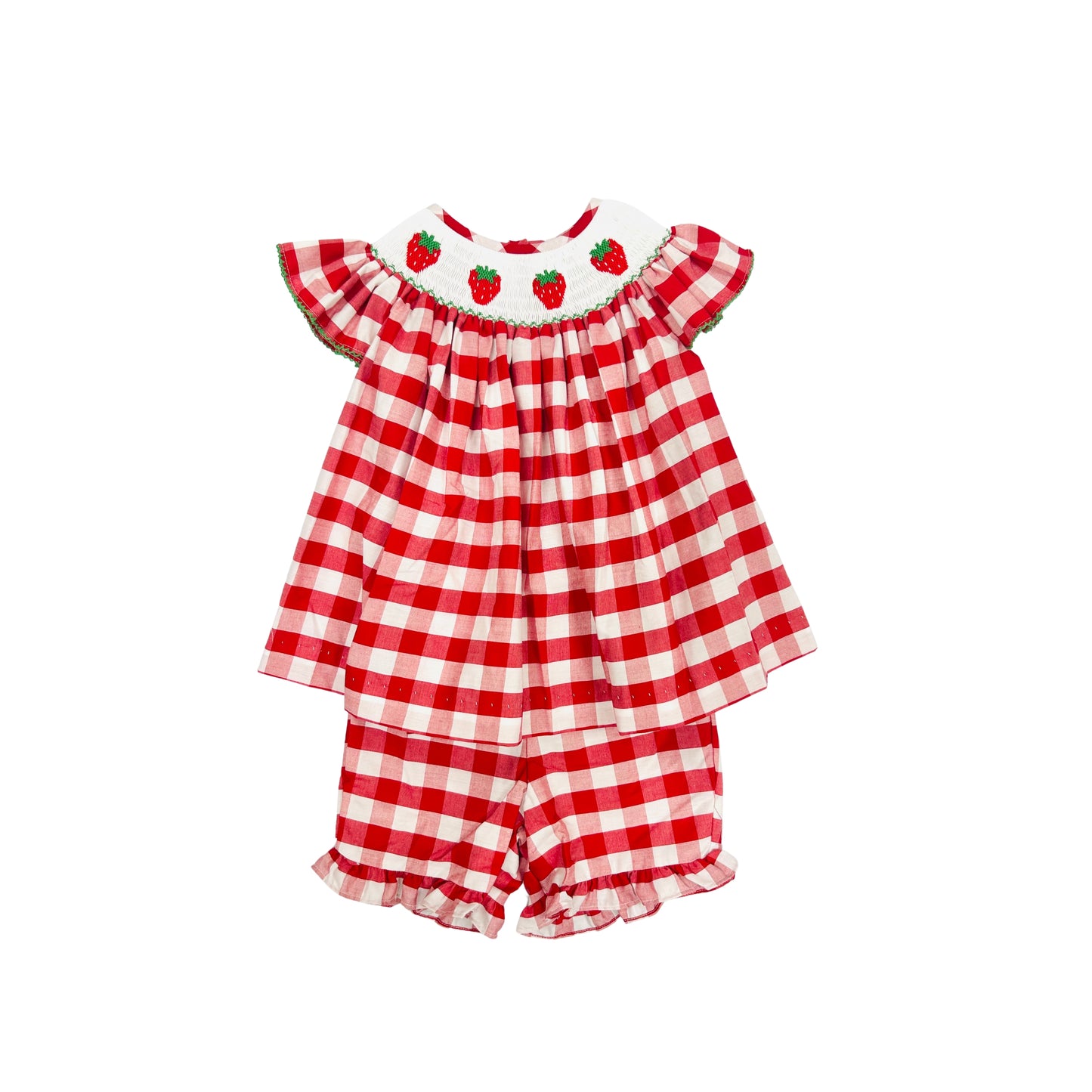 Elizabeth Ann Red Check/Smocked Strawberry Short Set