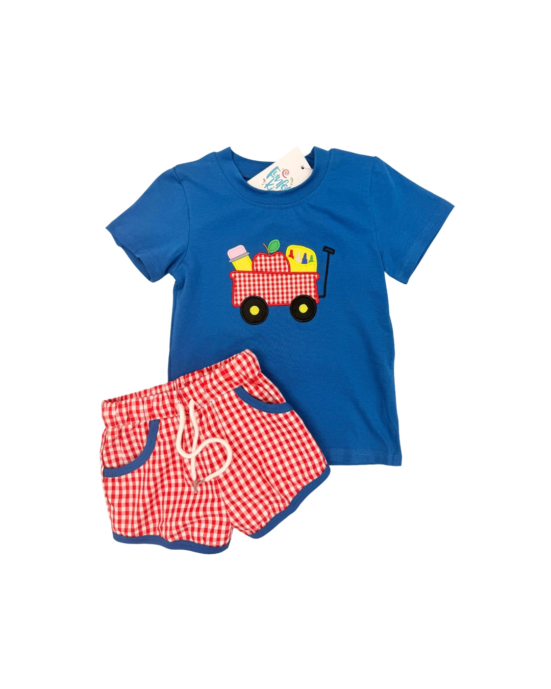 Funfetti Kids Back to School Wagon Applique Short Set