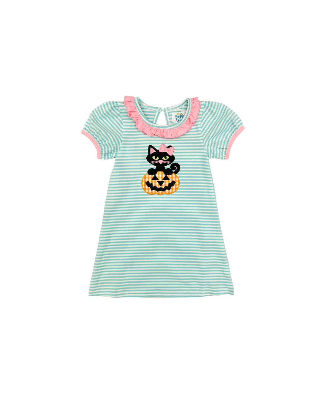 Funfetti Kids Black Cat/Pumpkin Applique Striped Dress
