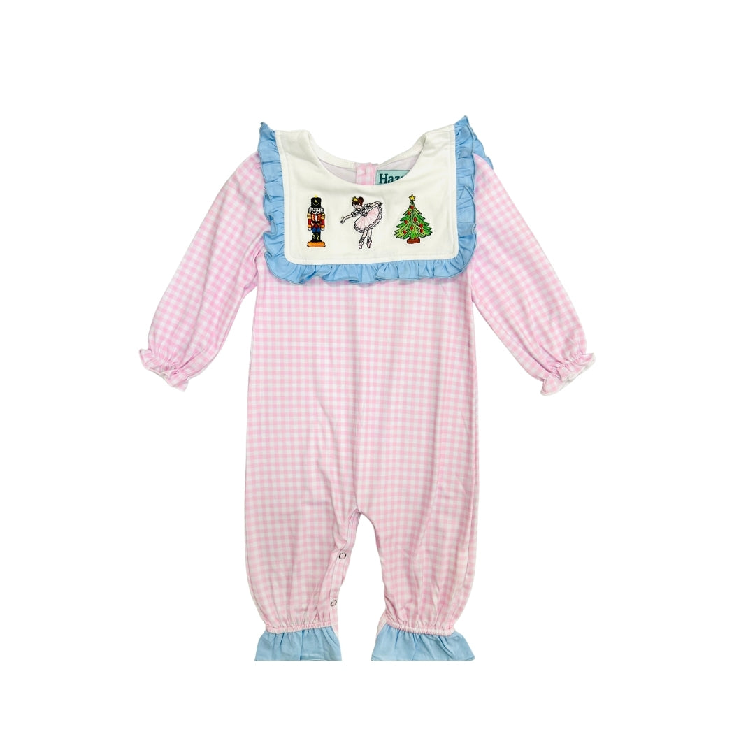 Hazel Blue Pink Check Nutcracker/Ballerina Applique Romper
