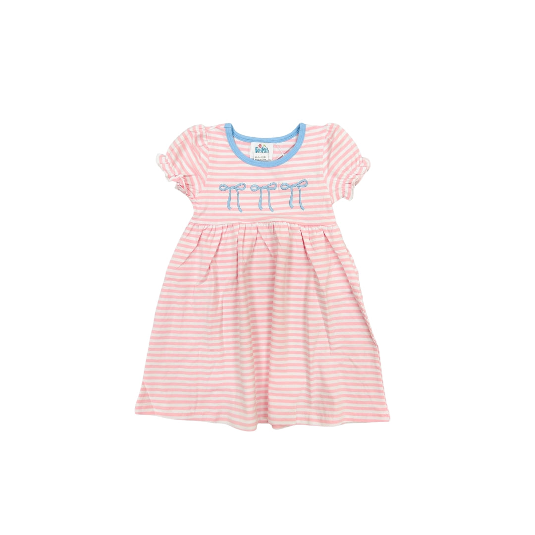 Funfetti Kids Pink Stripe with Blue Bows Dress