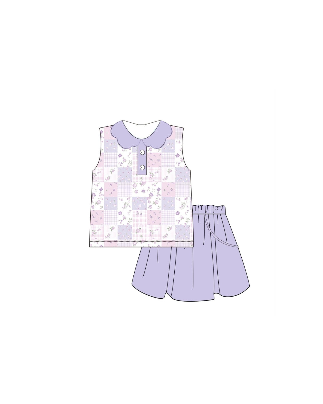 PRE ORDER - Hazel Blue Purple Patchwork Athletic Skort Set