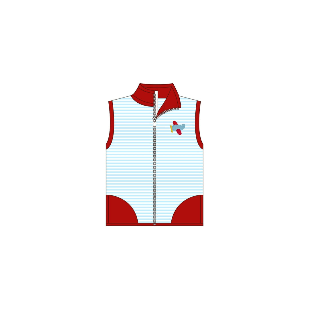 PRE ORDER - Funfetti Kids Blue Stripe Embroidered Airplane Vest