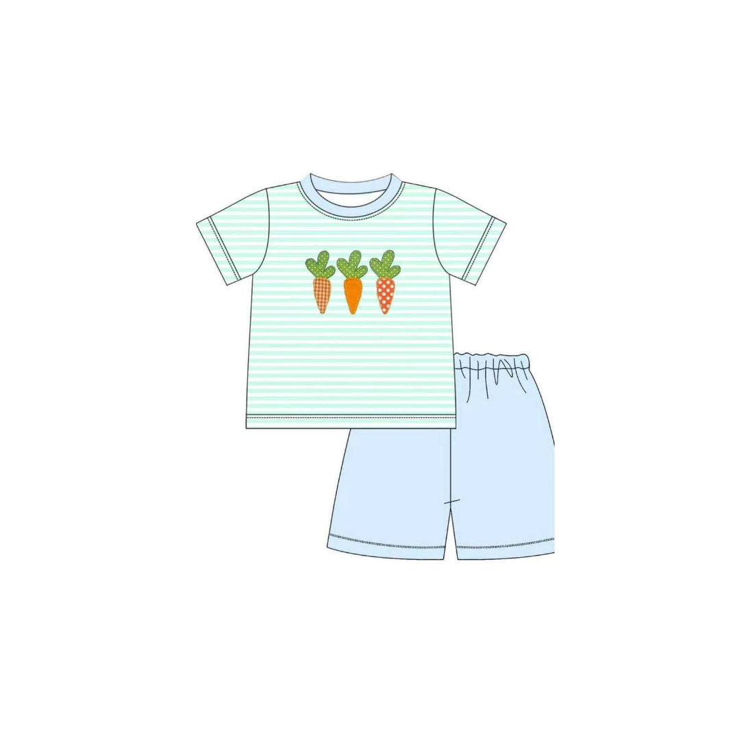 PRE ORDER - Funfetti Kids Seafoam Stripe Carrot Applique Short Set