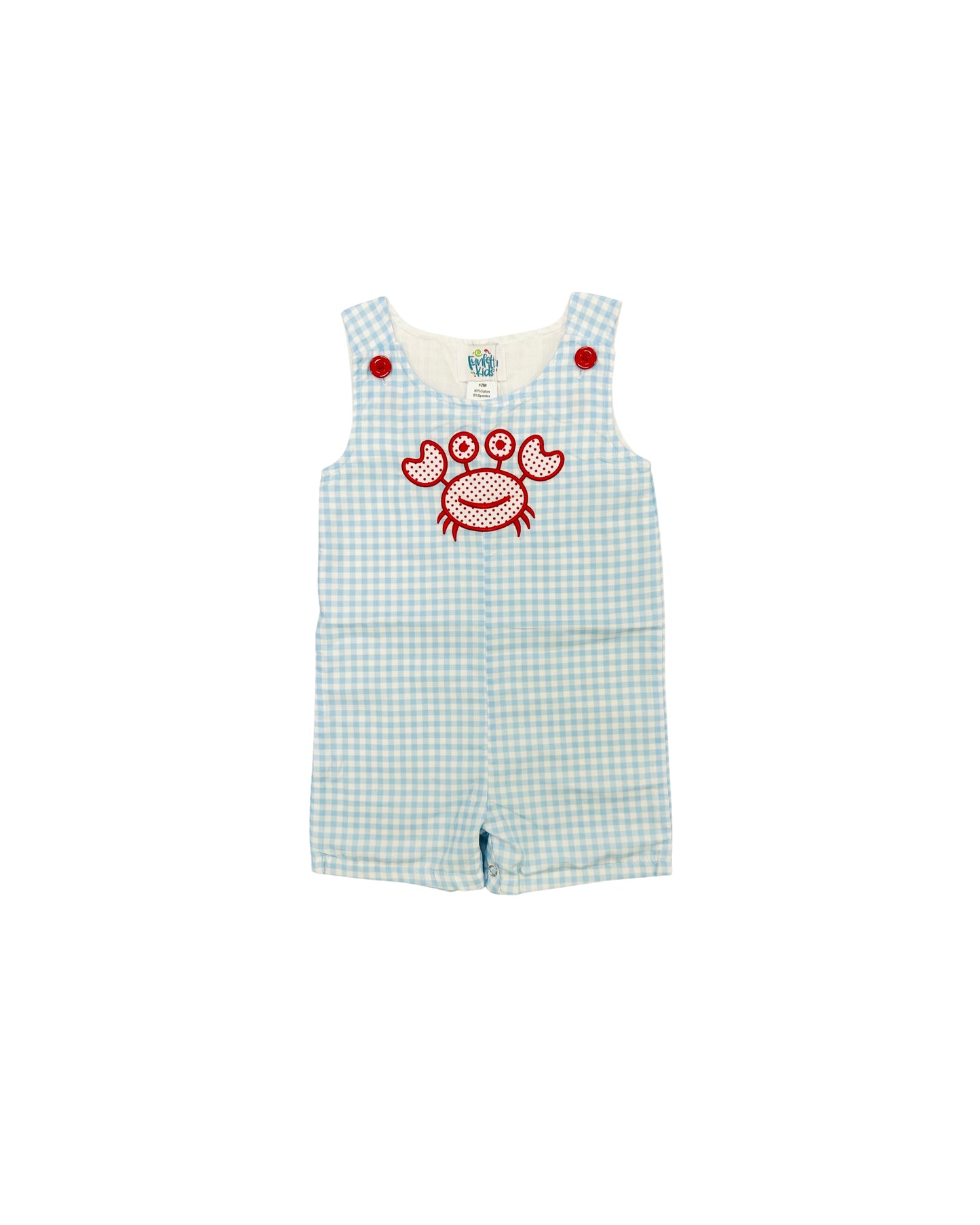 Funfetti Kids Blue Gingham/Polka Dot Crab Applique Jon Jon