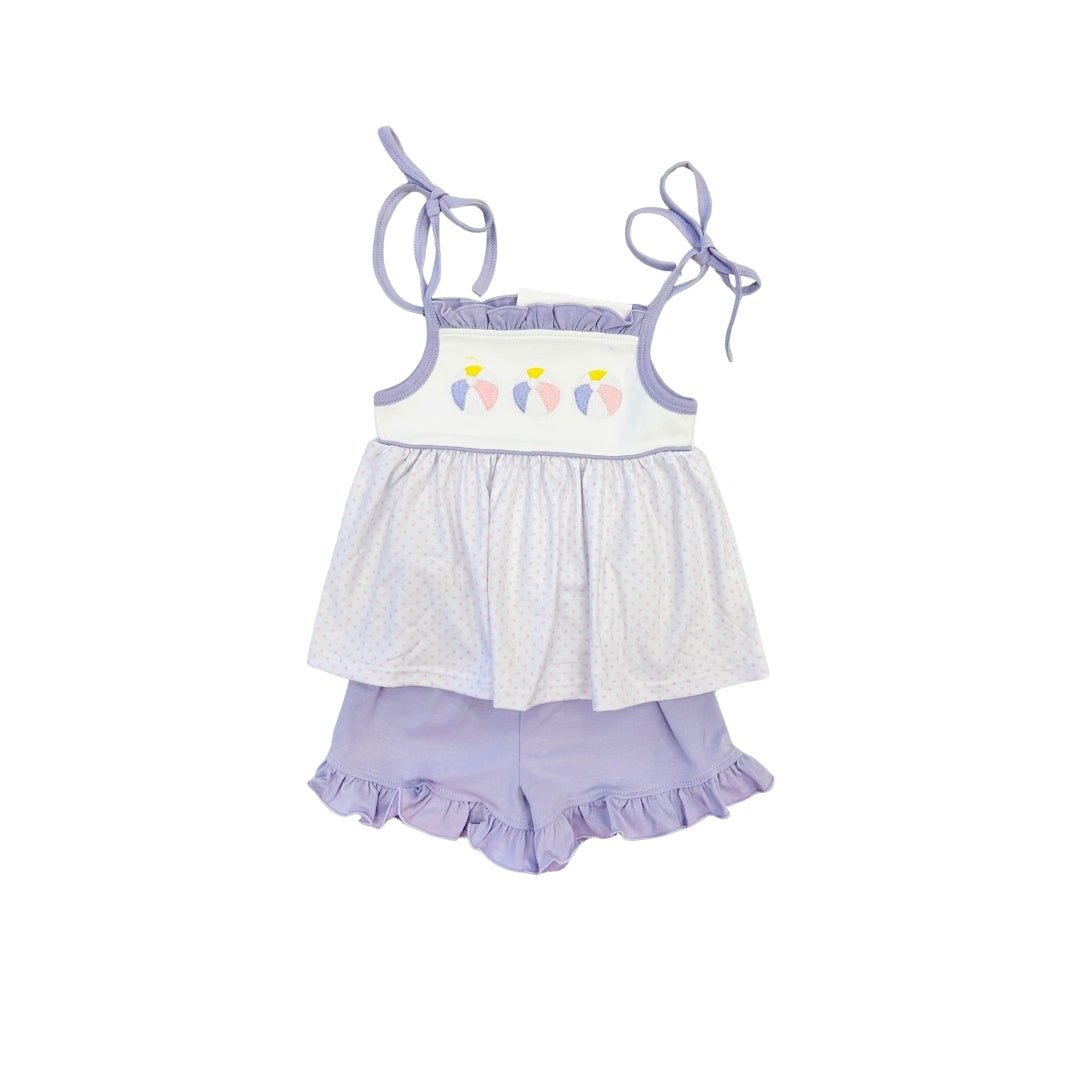 Funfetti Kids Pink/Purple Embroidered Beach Ball Short Set
