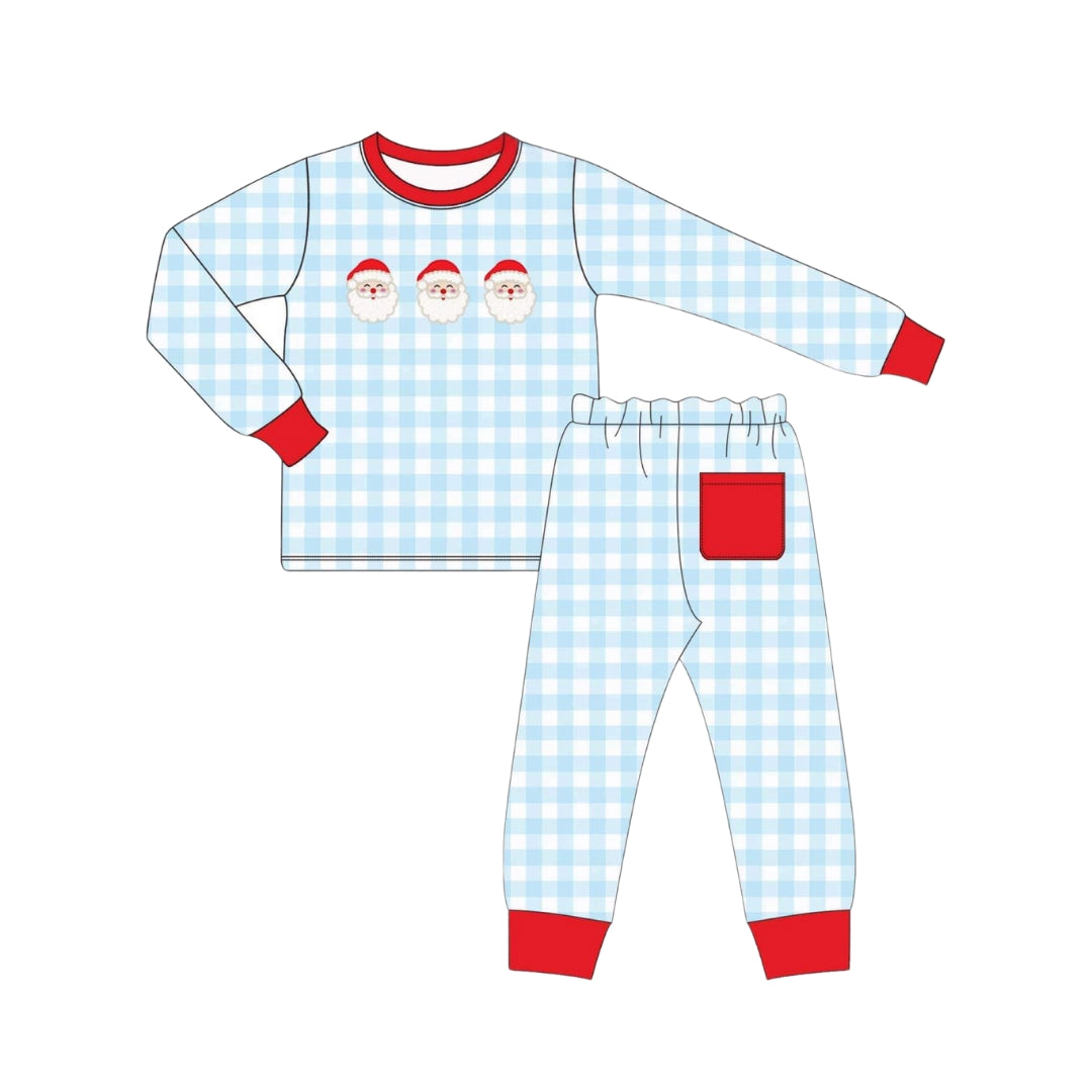 Lil Cactus Boys Santa Smocked Blue Longall
