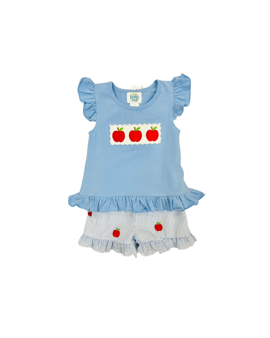 Funfetti Kids Apple Applique Ruffle Short Set