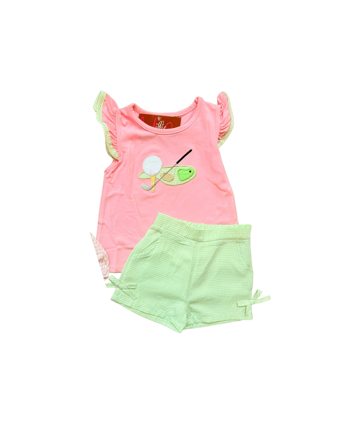 Millie Jay Pink/Green Hole in One Ruffle Short Set