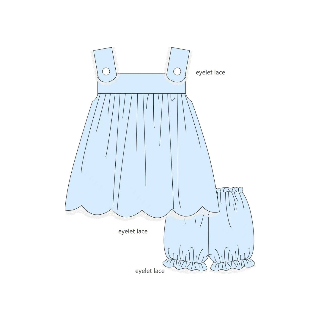 PRE ORDER - Funfetti Kids Blue Knit/Eyelet Trim Bloomer Set