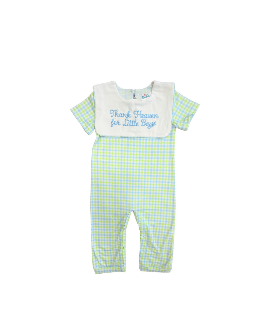 Funfetti Kids Thank Heaven for Little Boys Embroidered Plaid Romper