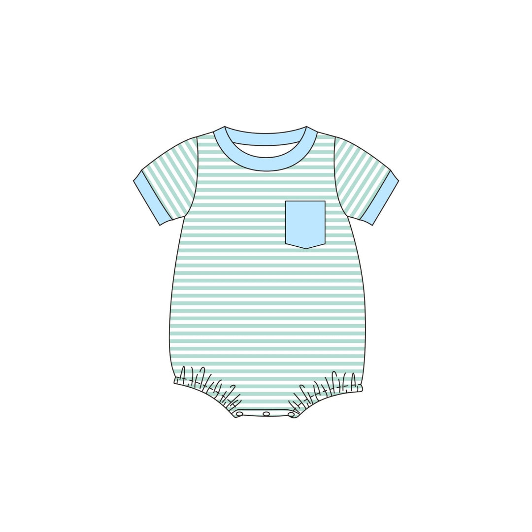 PRE ORDER - Funfetti Kids Mint Knit Stripe Bubble with Blue Trim