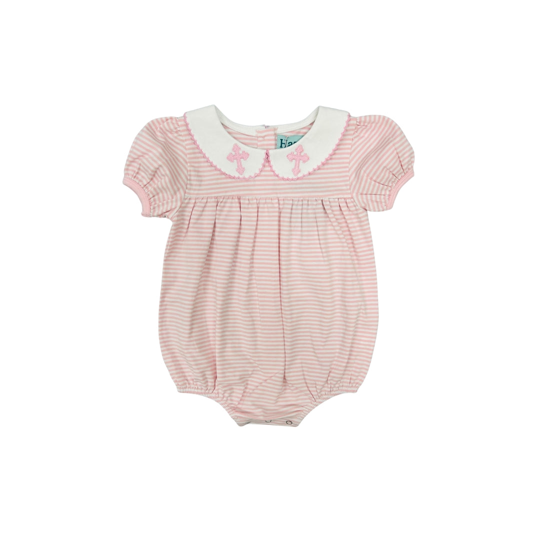 Funfetti Kids Pink Stripe Embroidered Cross Collar Bubble