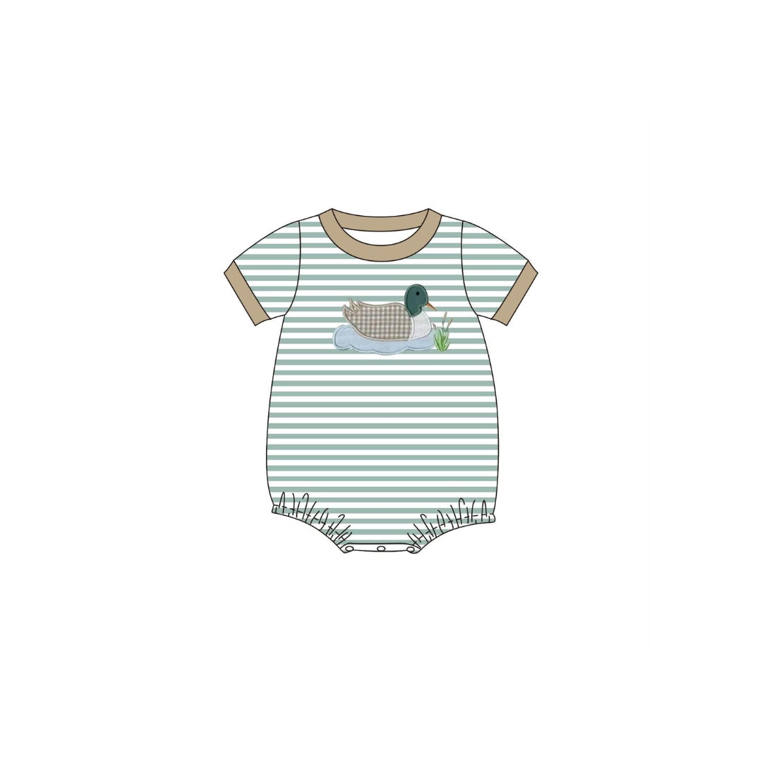 PRE ORDER - Funfetti Kids Gingham Mallard Applique Sage Stripe Bubble
