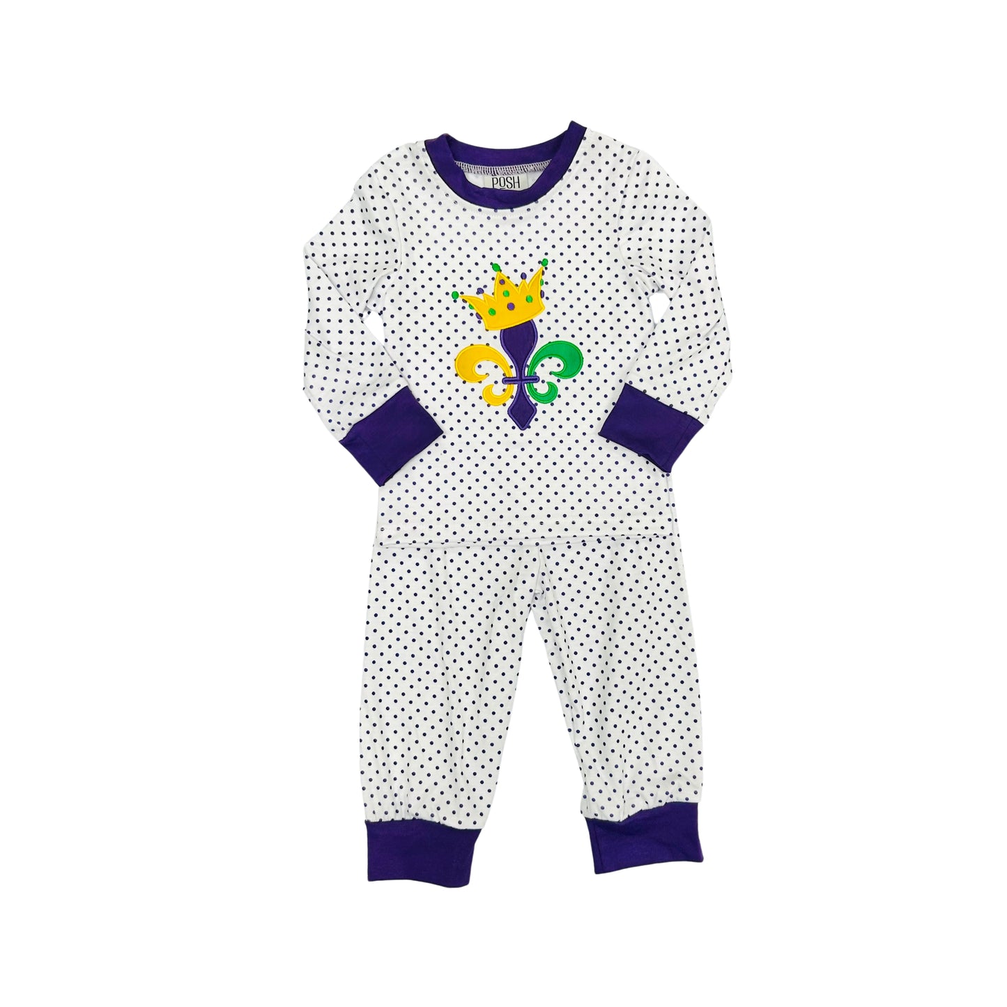 POSH Boy Embroidered Fleur De Lis Polka Dot Lounge Set