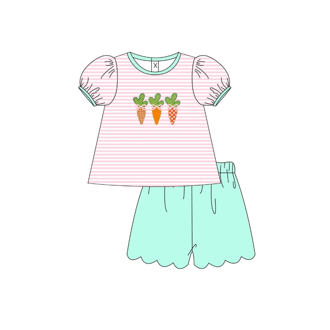 PRE ORDER - Funfetti Kids Pink Stripe Carrot Applique Short Set
