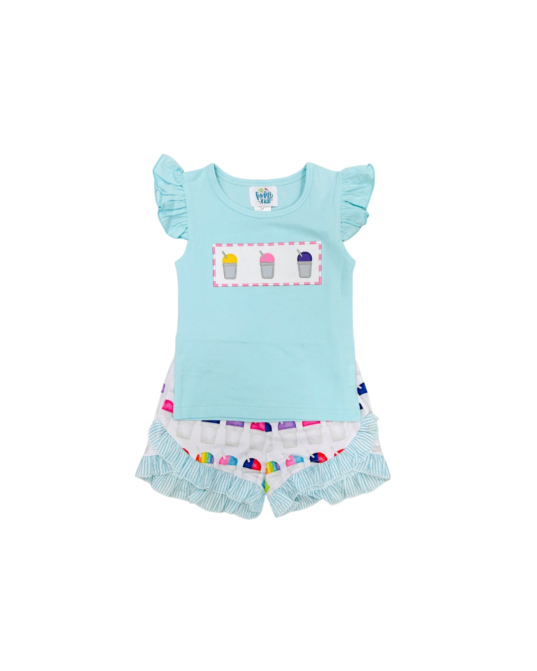 Funfetti Kids Seersucker Snoball Ruffle Short Set