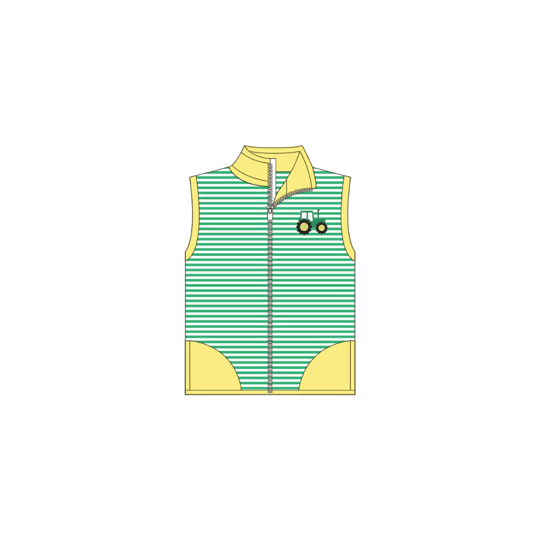 PRE ORDER - Funfetti Kids Green Stripe Embroidered Tractor Vest
