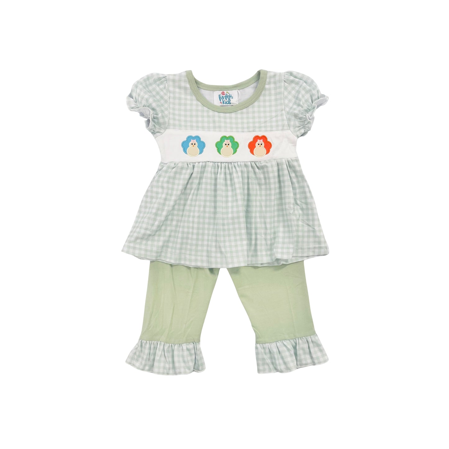 Funfetti Kids Girl Turkey Embroidered Ruffle Pant Set